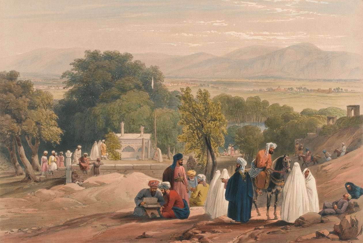 The Tomb of the Emperor Baber [sic], c.1840 (litografi, tonad) av James (after) Atkinson
