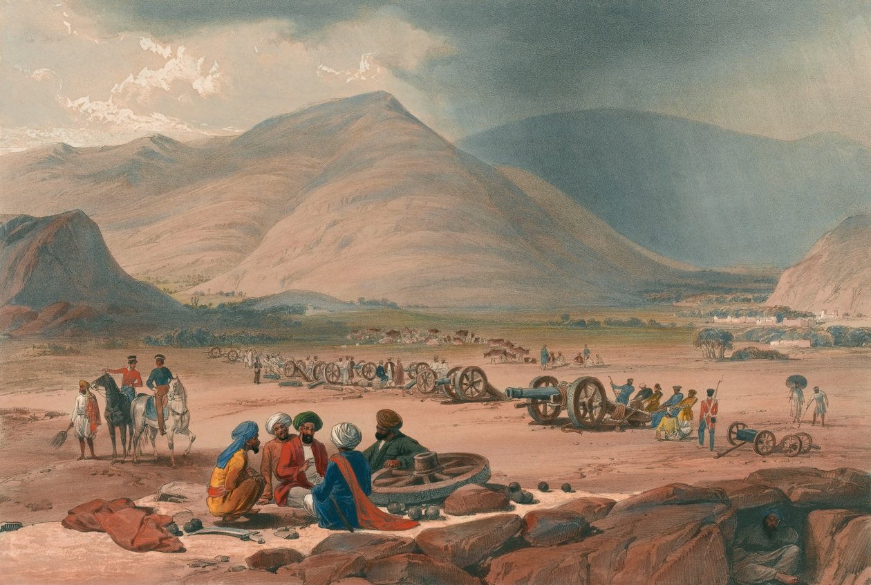 The Village of Urghundee, ca 1839 (litografi, tonad) av James (after) Atkinson