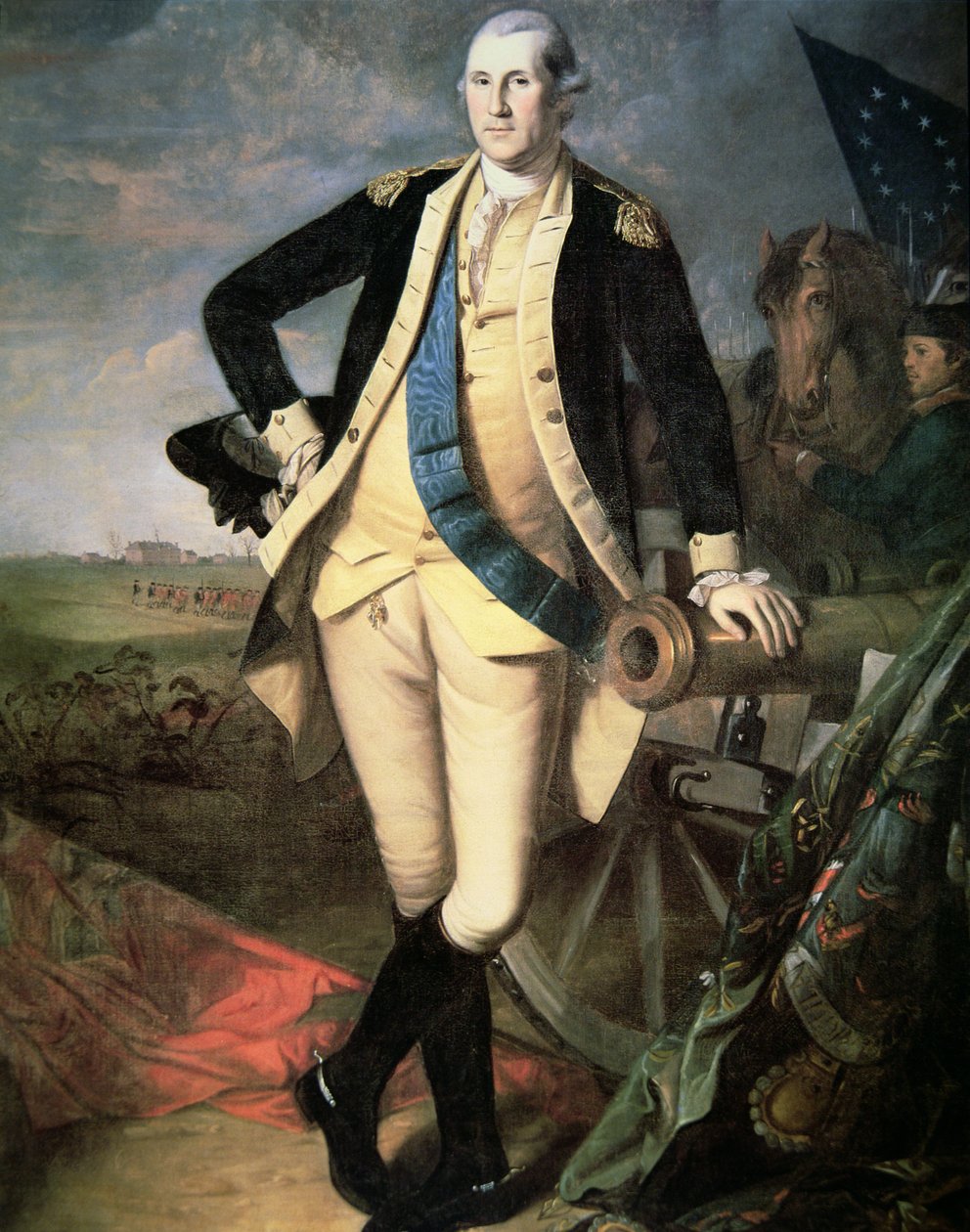 General George Washington (1732-99) i Yorktown, Virginia (färg litho) av James (after) Peale