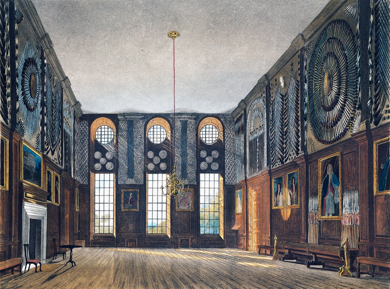 Vaktkammaren, gravyr av Richard Reeve (född 1780), Baserad på design av James Stephanoff (ca 1788-1874), Från The History of the Royal Residences av James (after) Stephanoff