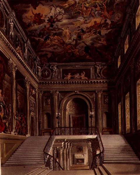 Trappa, Buckingham House, graverad av William James Bennett (1787-1844) från puben "The History of the Royal Residences" av William Henry Pyne (1769-1843). 1818 (lito) av James (after) Stephanoff