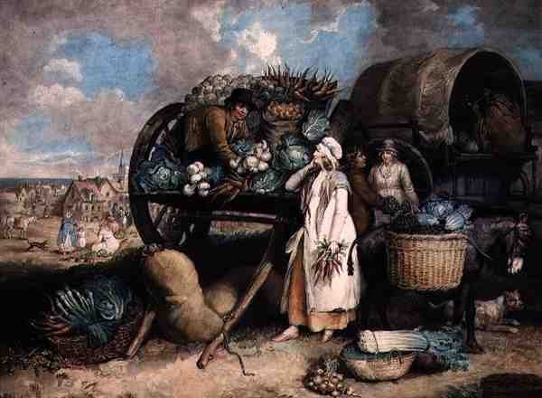 En grönsaksmarknad, graverad av William Ward (1766-1826), pub. av Mrs Ward & Co. av James (after) Ward