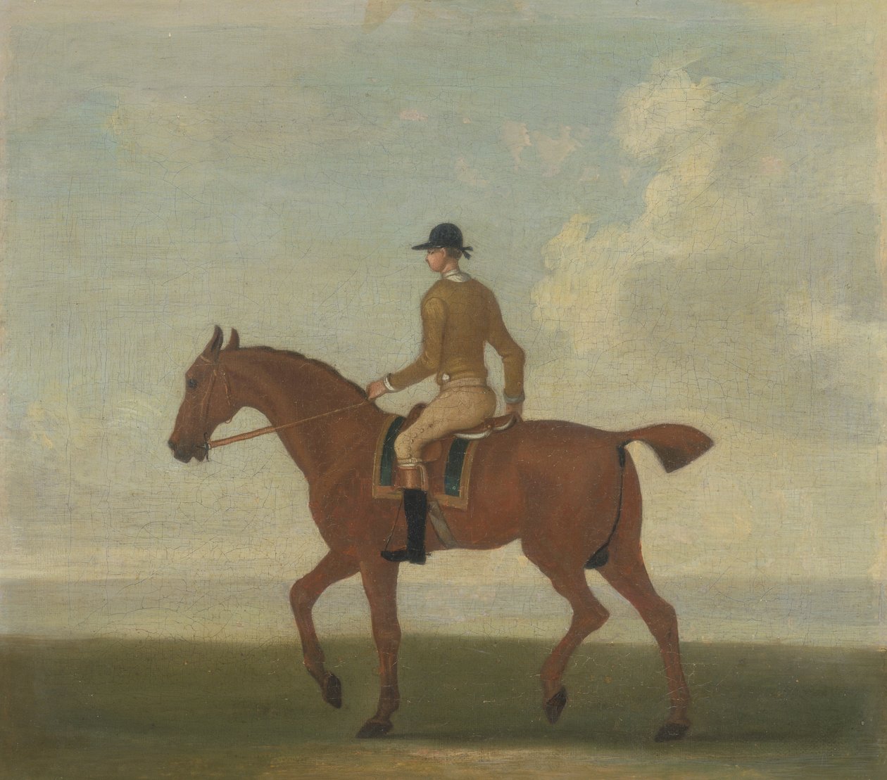 A Chestnut Racehorse with Jockey Up, c.1730 (olja på duk) av James (attr.) Seymour