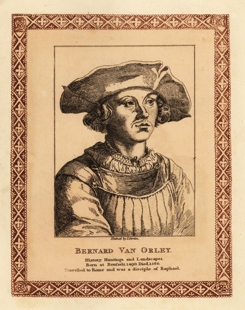 Bernard van Orley, flamländsk renässanskonstnär.1817 (etsning) av James (c.1780 after 1820) Girtin