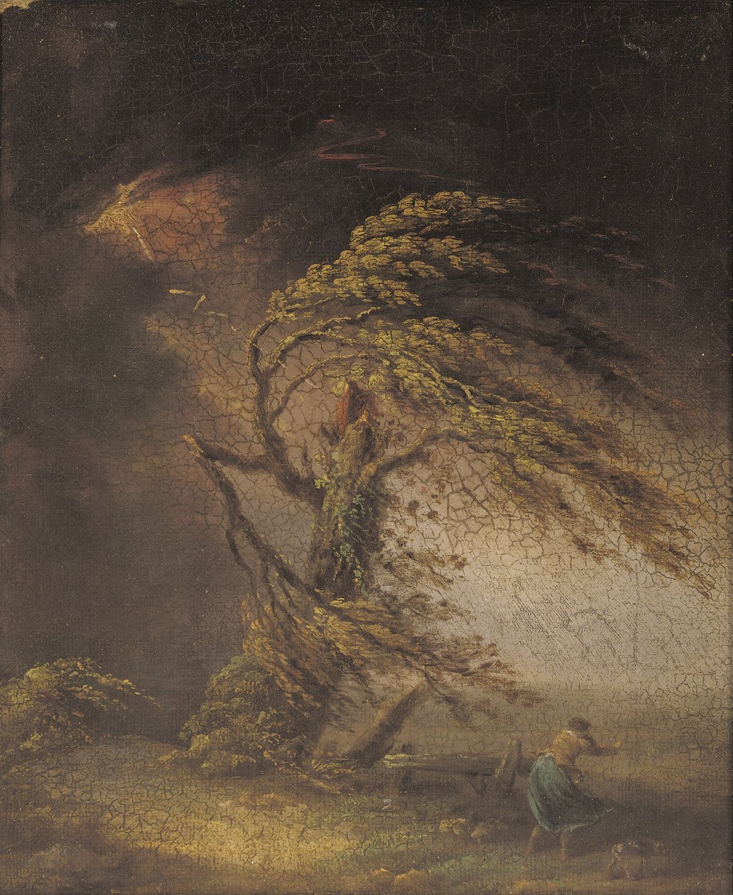 Ett träd träffat av blixten (olja på duk nedlagd ombord) av James (circle of) Ward