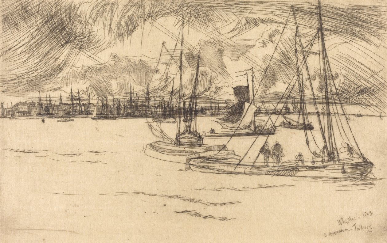 Amsterdam från Tolhuis, 1863. av James Abbott McNeill Whistler