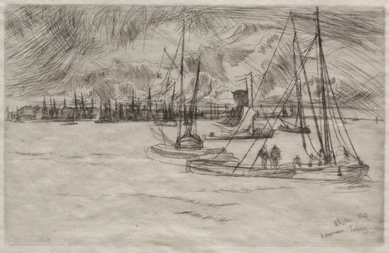 Amsterdam från Tolhuis, 1863. av James Abbott McNeill Whistler