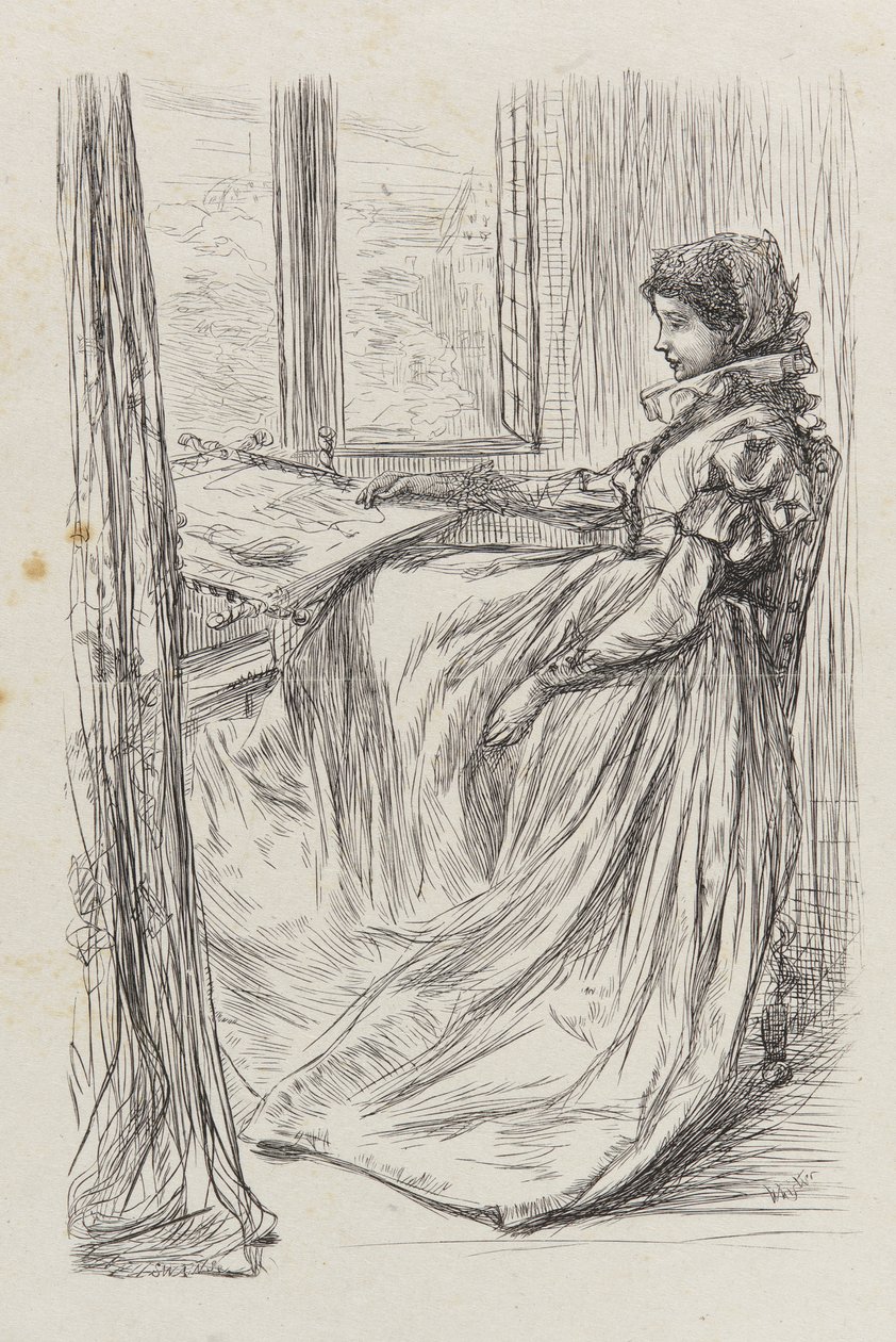 En illustration till Morgonen före massakern i St. Bartholomew, 1862. av James Abbott McNeill Whistler