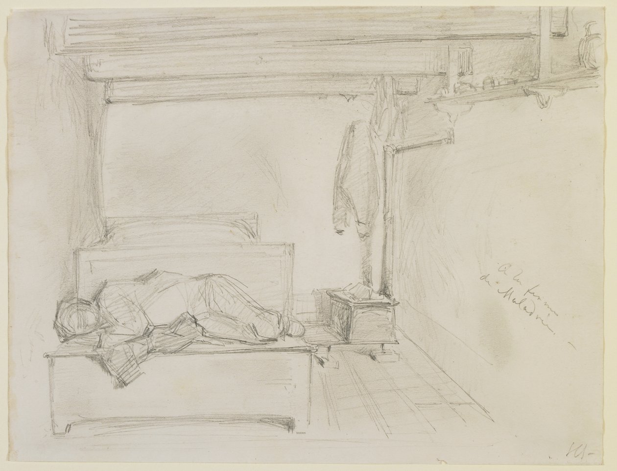 På Maladries gård, 1858 (penna på benvitt vävt papper av James Abbott McNeill Whistler
