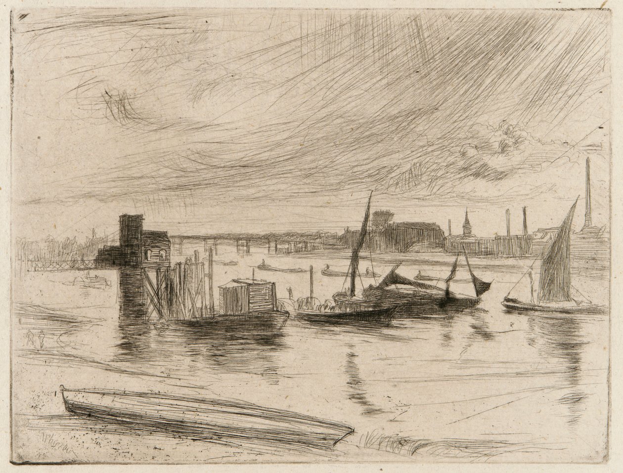 Battersea Dawn Cadogan Pier, 1861. av James Abbott McNeill Whistler