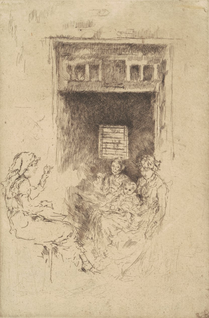 Bead-Stringers, 1880 (svart etsning på lagt papper) av James Abbott McNeill Whistler