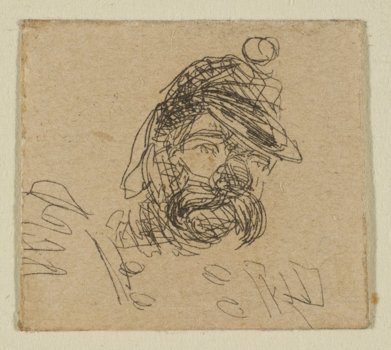 Skäggig man i soldatmössa från Sketches on the Coast Survey Plate, 1854-55. av James Abbott McNeill Whistler
