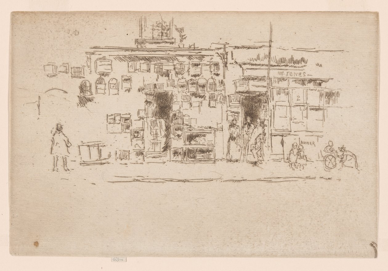 Bird-Cages, Chelsea, ca 1886-88 (etsning; bläck på papper) av James Abbott McNeill Whistler