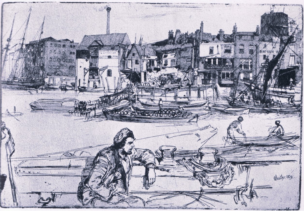 Black Lion Wharf (färg litho) av James Abbott McNeill Whistler