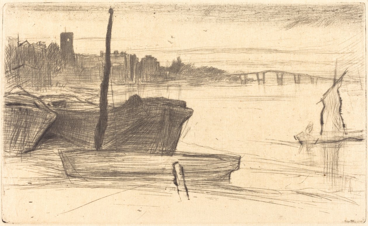 Chelsea Bridge och kyrkan, ca. 18701871. av James Abbott McNeill Whistler