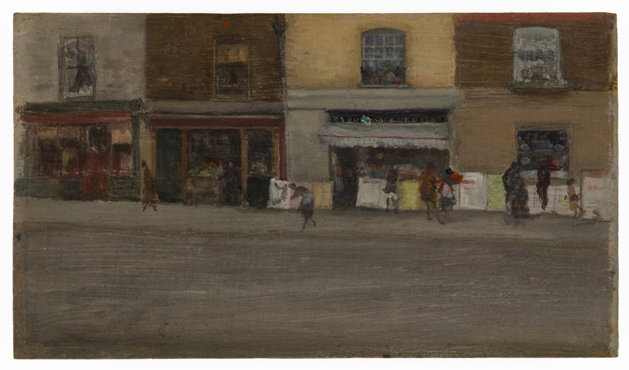 Chelsea Shops, tidigt 1880-tal (olja på träpanel) av James Abbott McNeill Whistler