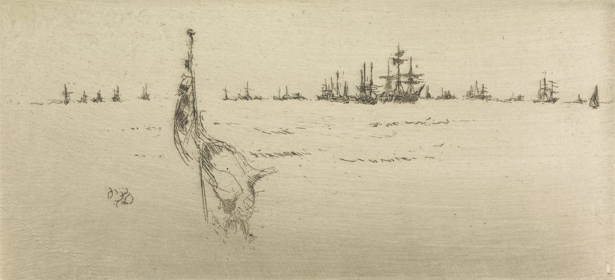 Dipping the Flag, from a set of twelve etchings entitled The Naval Review, 1887  av James Abbott McNeill Whistler