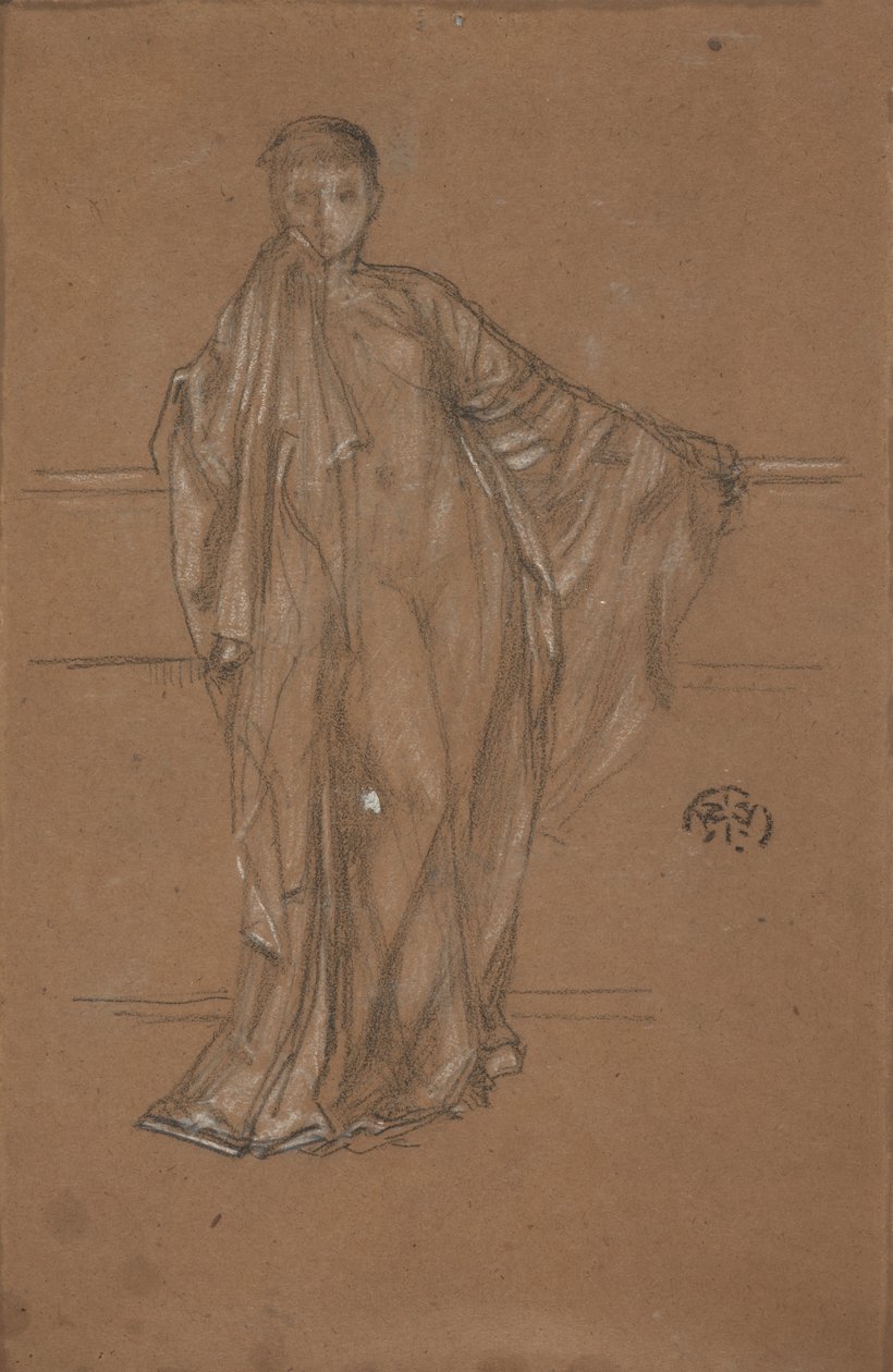 Draperad figur vid ett räcke, 1868-1870. av James Abbott McNeill Whistler