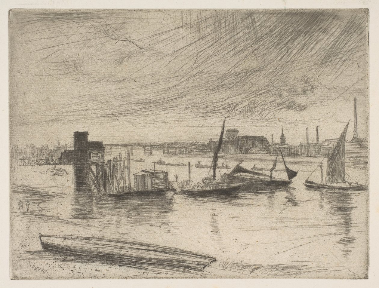 Tidig morgon, Battersea Battersea Dawn Cadogan Pier, 1861. av James Abbott McNeill Whistler