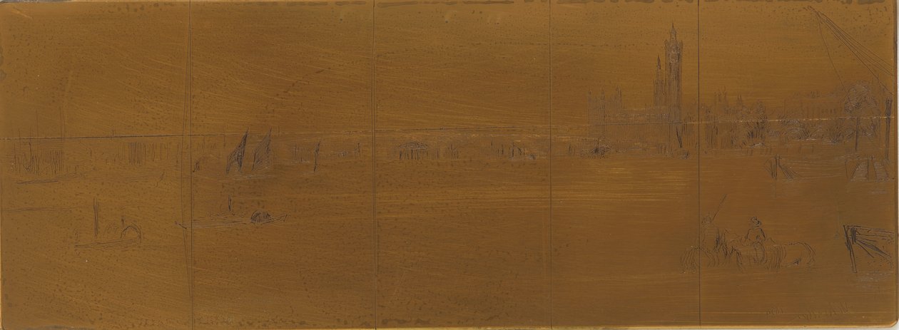 Etsningsplatta: Old Westminster Bridge, 1859. av James Abbott McNeill Whistler