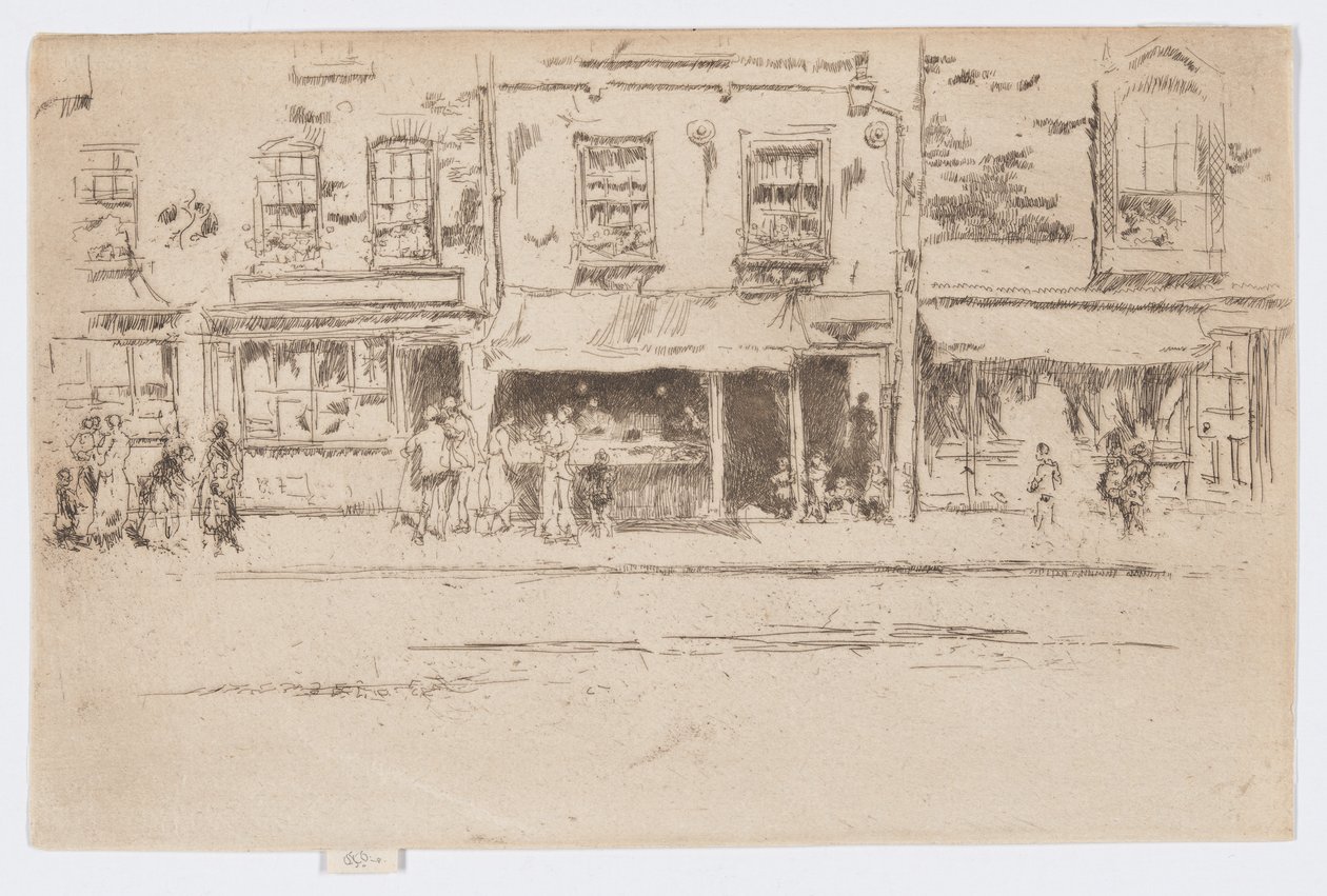 Fish Shop, Chelsea, ca 1884-86 (etsning; bläck på papper) av James Abbott McNeill Whistler
