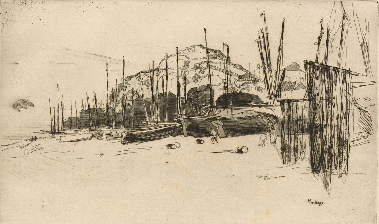 Fiskebåtar, Hastings, 1877. av James Abbott McNeill Whistler