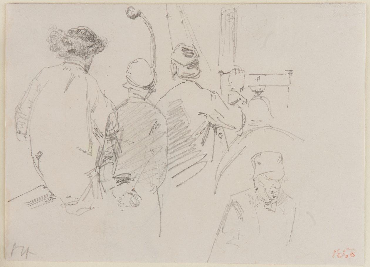 Fyra män ombord på en båt, 1858. av James Abbott McNeill Whistler