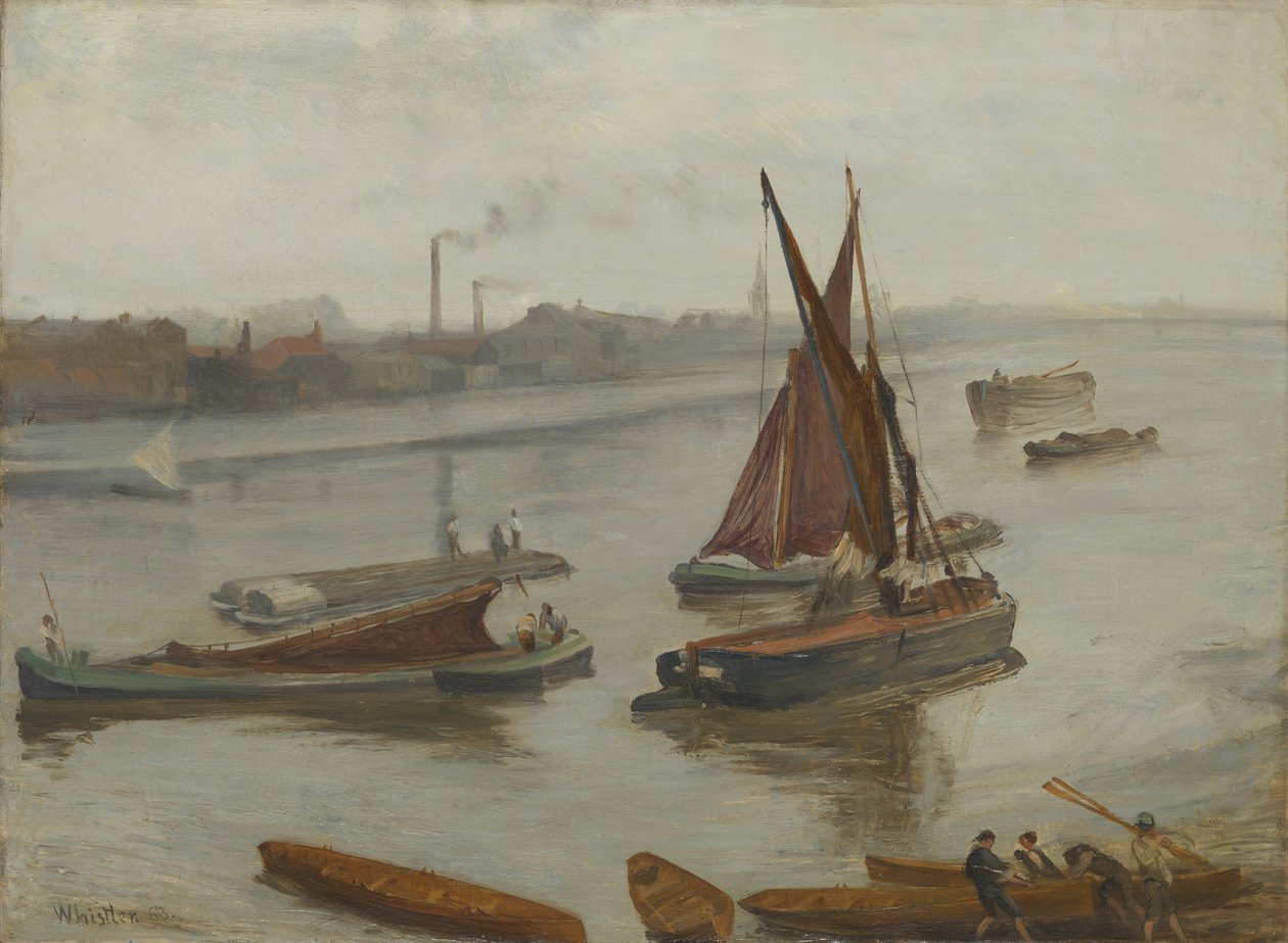 Grå och silver: Old Battersea Reach, 1863. av James Abbott McNeill Whistler