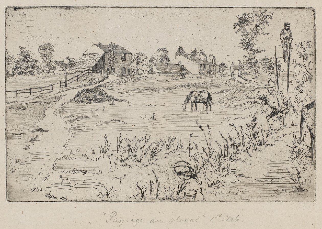 Landskap med hästen (ängen) 1859 (etsning på papper) av James Abbott McNeill Whistler