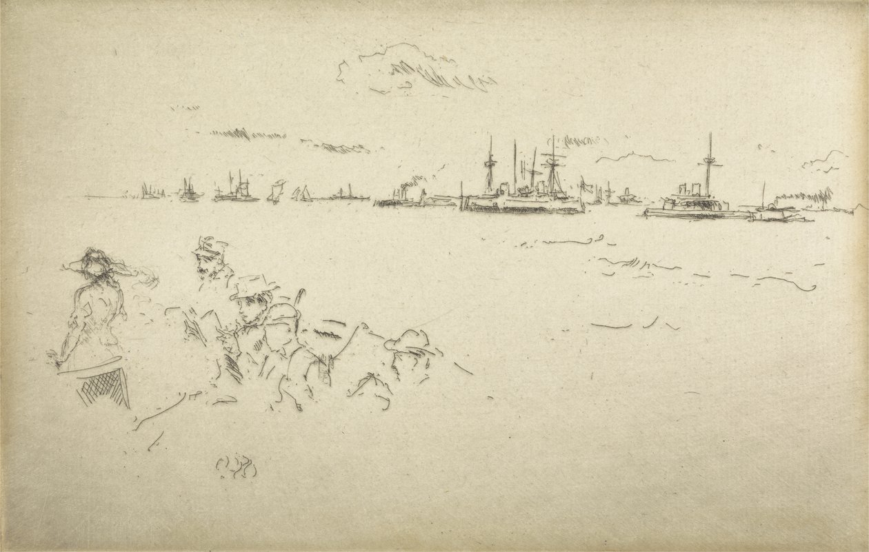 Monitors, from a set of twelve etchings entitled The Naval Review, 1887  av James Abbott McNeill Whistler