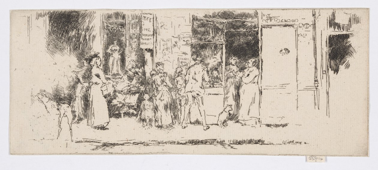 Tidningsstånd, Rue de Seine, ca 1892-93 (etsning; tusch på papper) av James Abbott McNeill Whistler