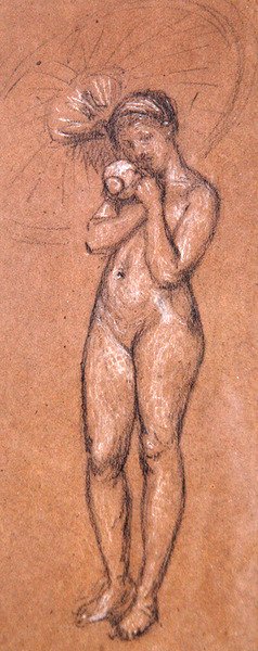 Naken med ett parasoll, ca 1868 (vit & svart krita på papper) av James Abbott McNeill Whistler