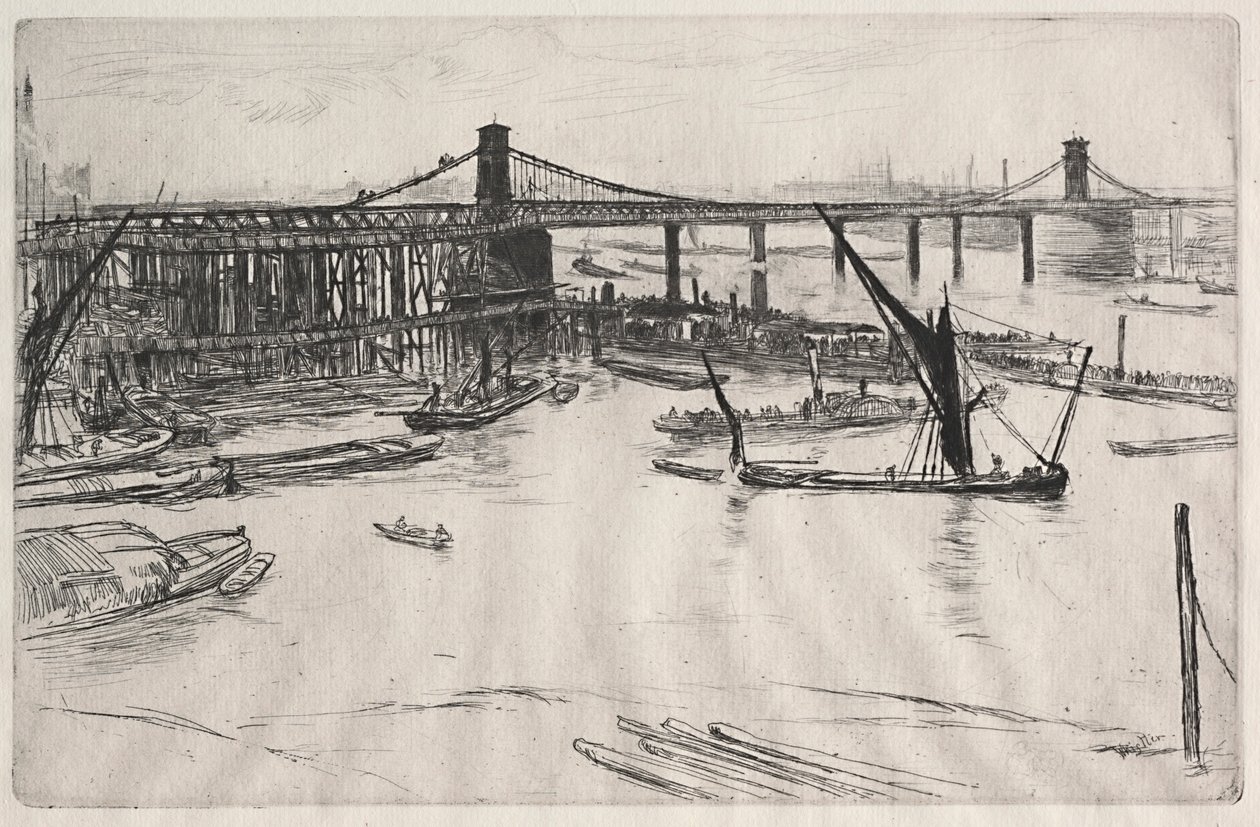 Gamla Hungerford Bridge. av James Abbott McNeill Whistler
