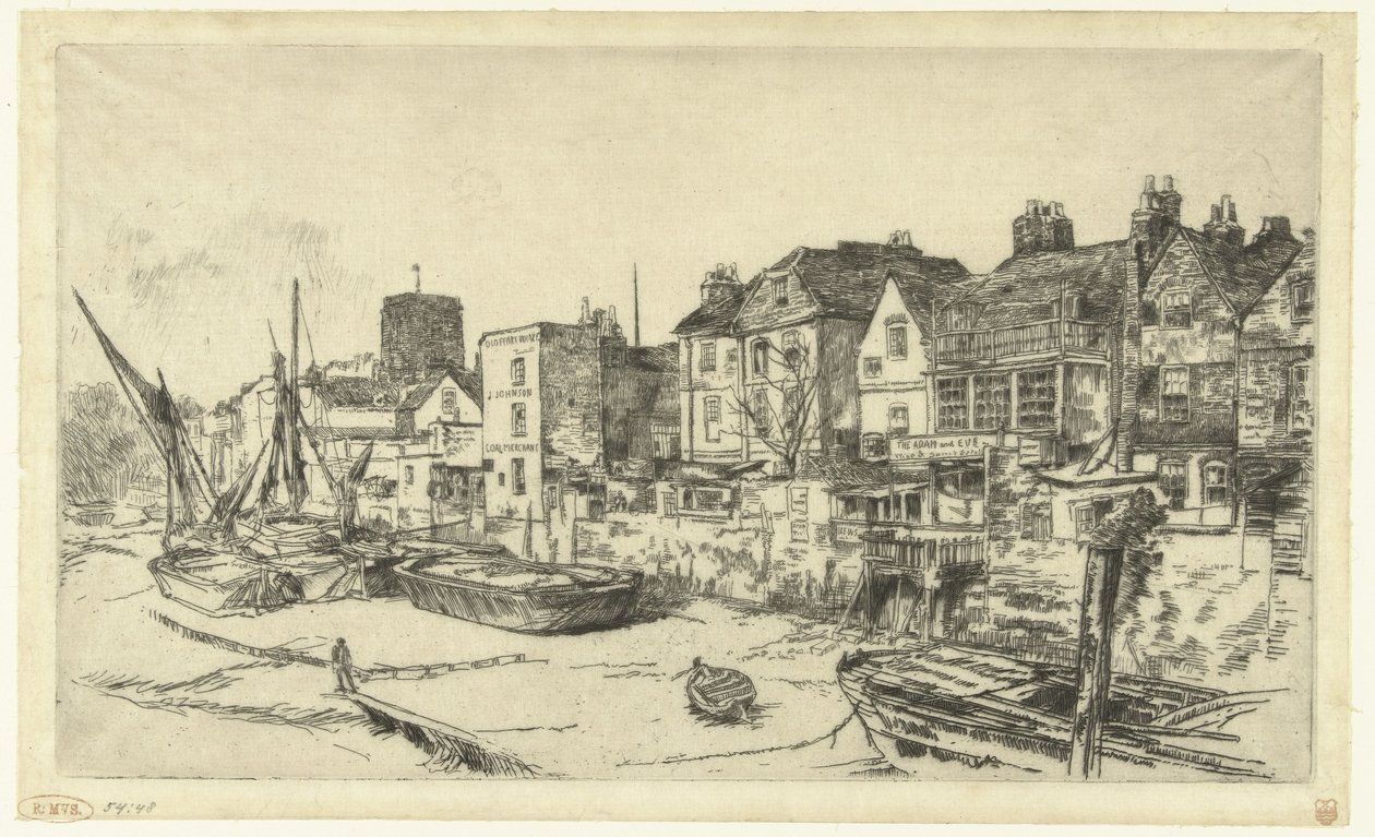 Pub på Themsens strand Adam och Eva av James Abbott McNeill Whistler