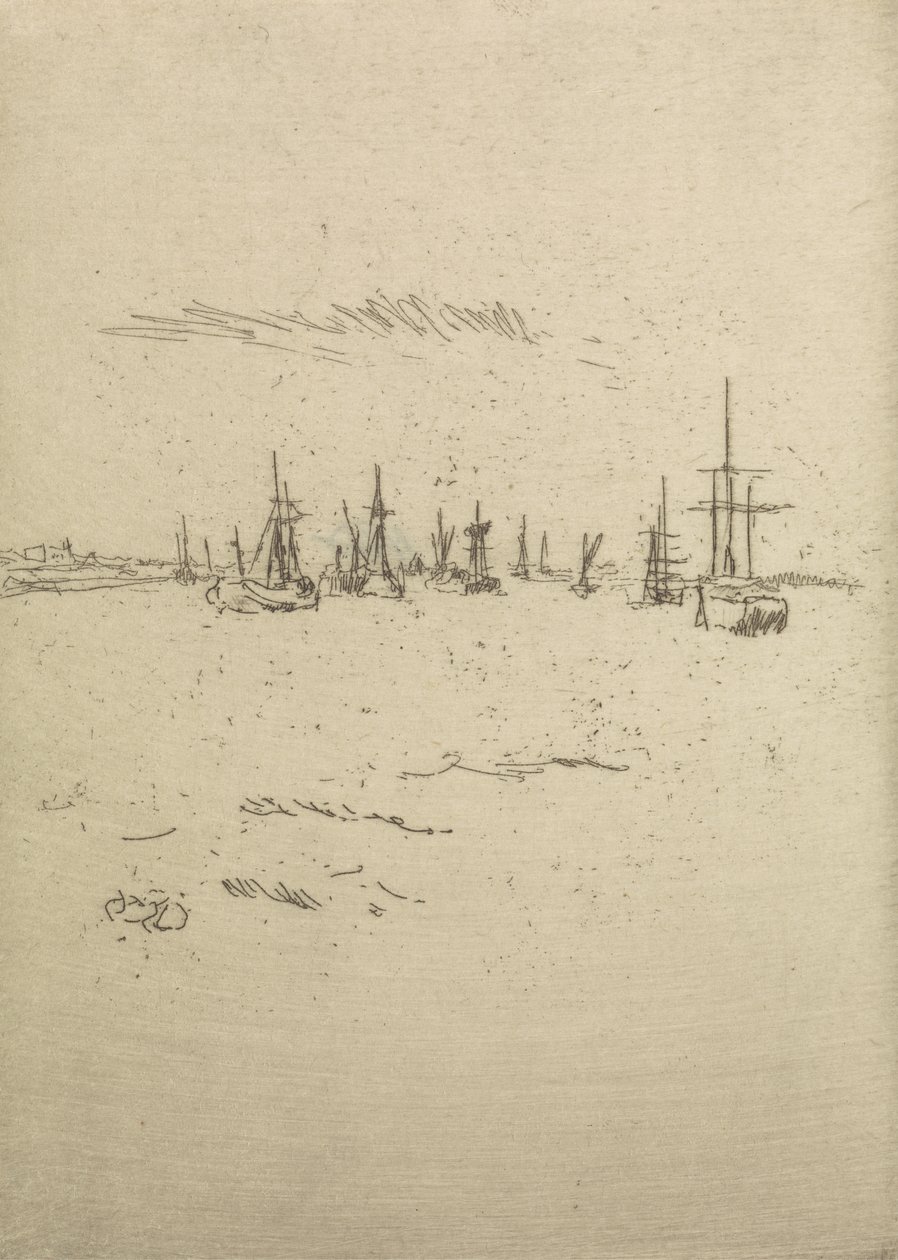 Return to Tilbury, from a set of twelve etchings entitled The Naval Review, 1887  av James Abbott McNeill Whistler