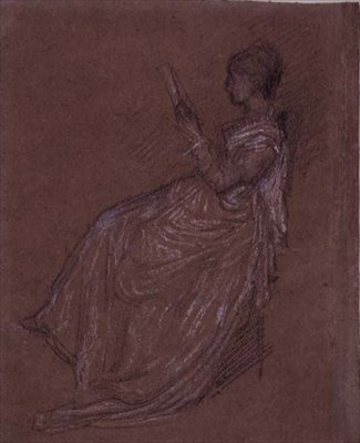 Sittande Lady Reading, studie åt Mrs Layland (pastellkrita på papper) av James Abbott McNeill Whistler