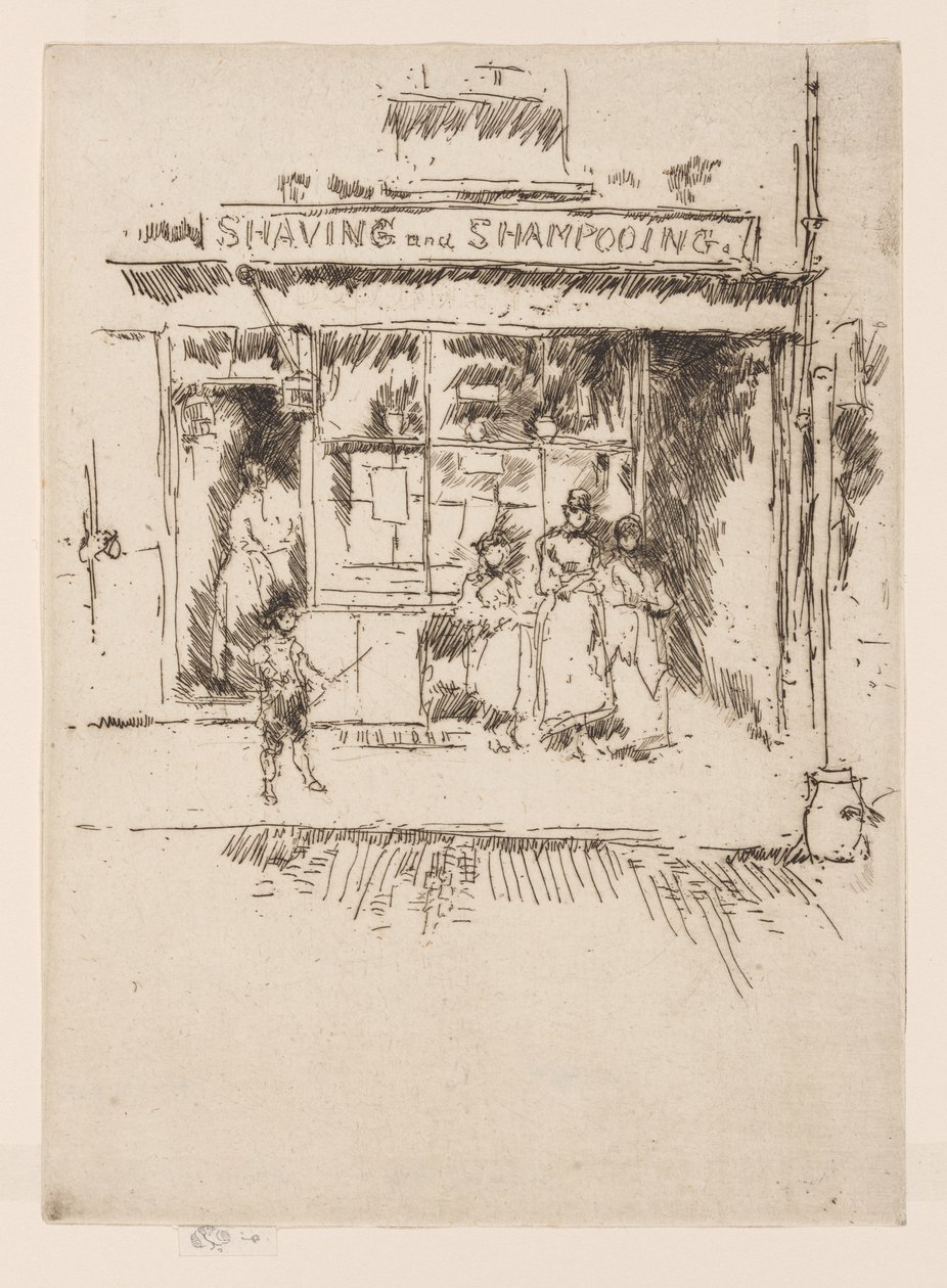 Rakning och schamponering, ca 1886-88 (etsning; bläck på papper) av James Abbott McNeill Whistler