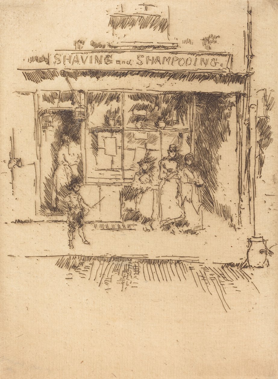Rakning och schamponering, c. 18861888. av James Abbott McNeill Whistler