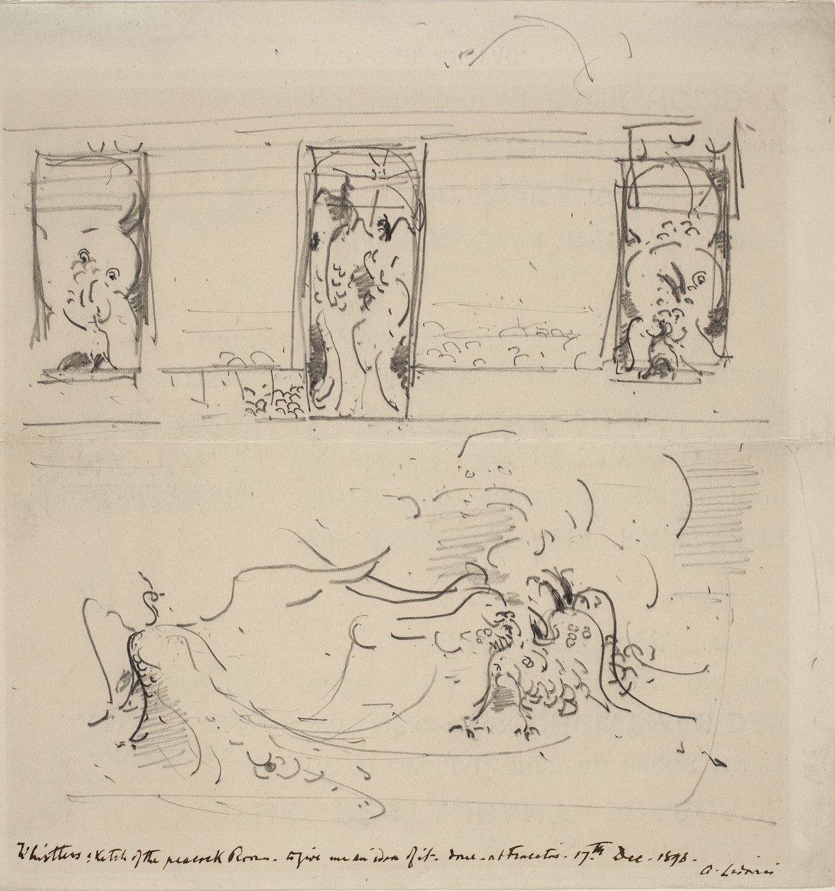 Skiss över påfågelrummet, 1898 av James Abbott McNeill Whistler