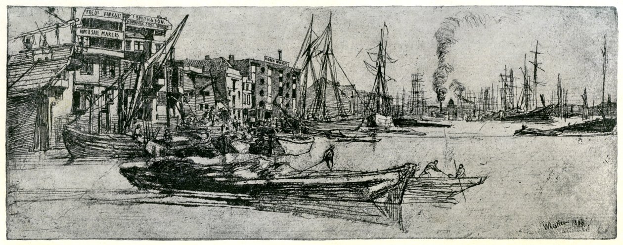 Thames Warehouse, 1800-talet 1904. av James Abbott McNeill Whistler