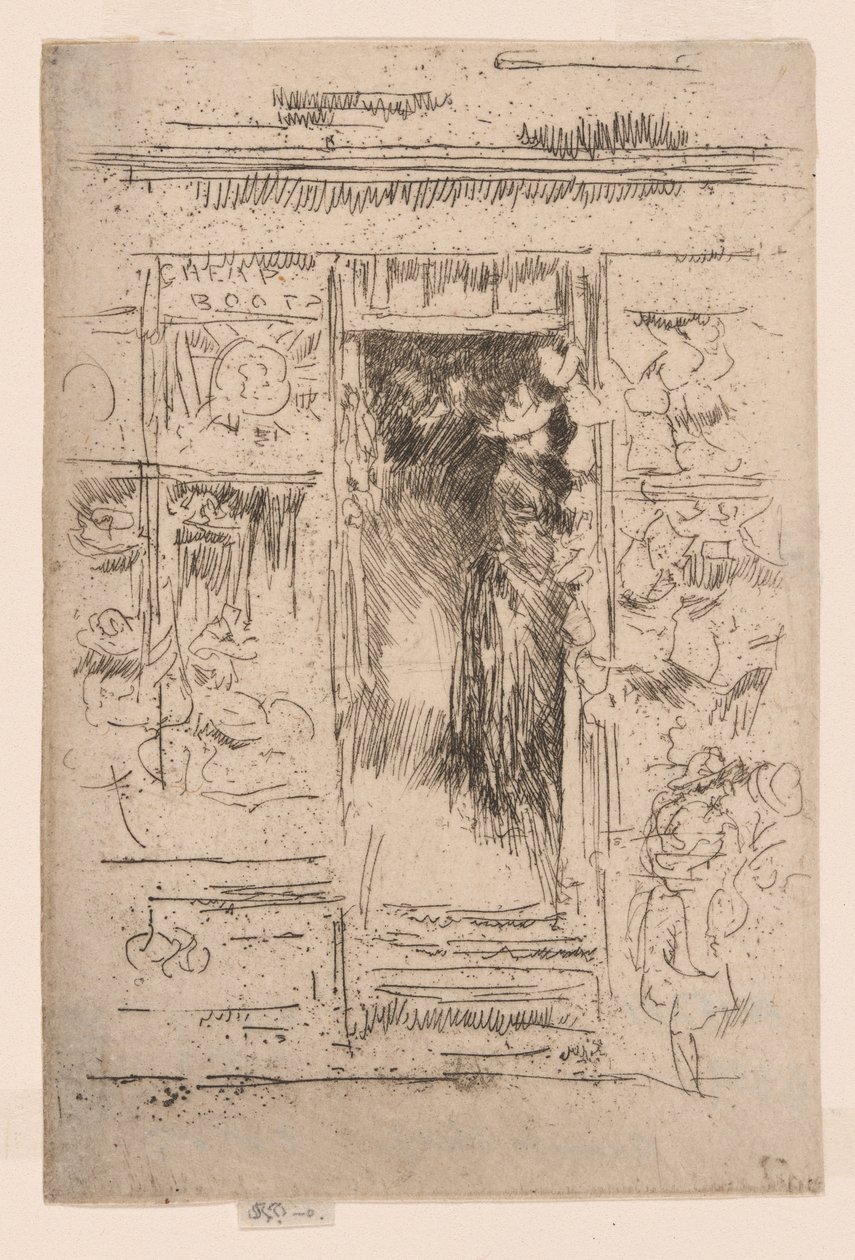 The Bonnet-Shop, ca 1884-86 (etsning; bläck på papper) av James Abbott McNeill Whistler