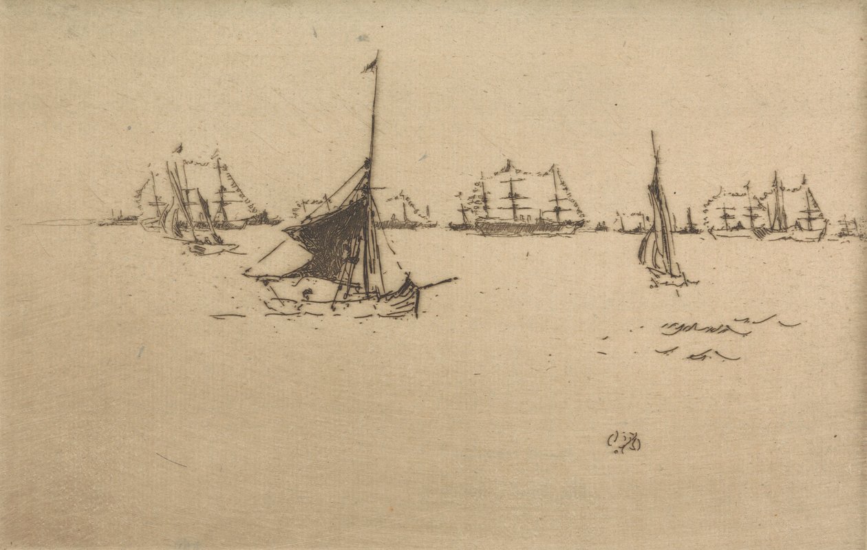 The Fleet: Evening, från en uppsättning av tolv etsningar med titeln The Naval Review, 1887 av James Abbott McNeill Whistler