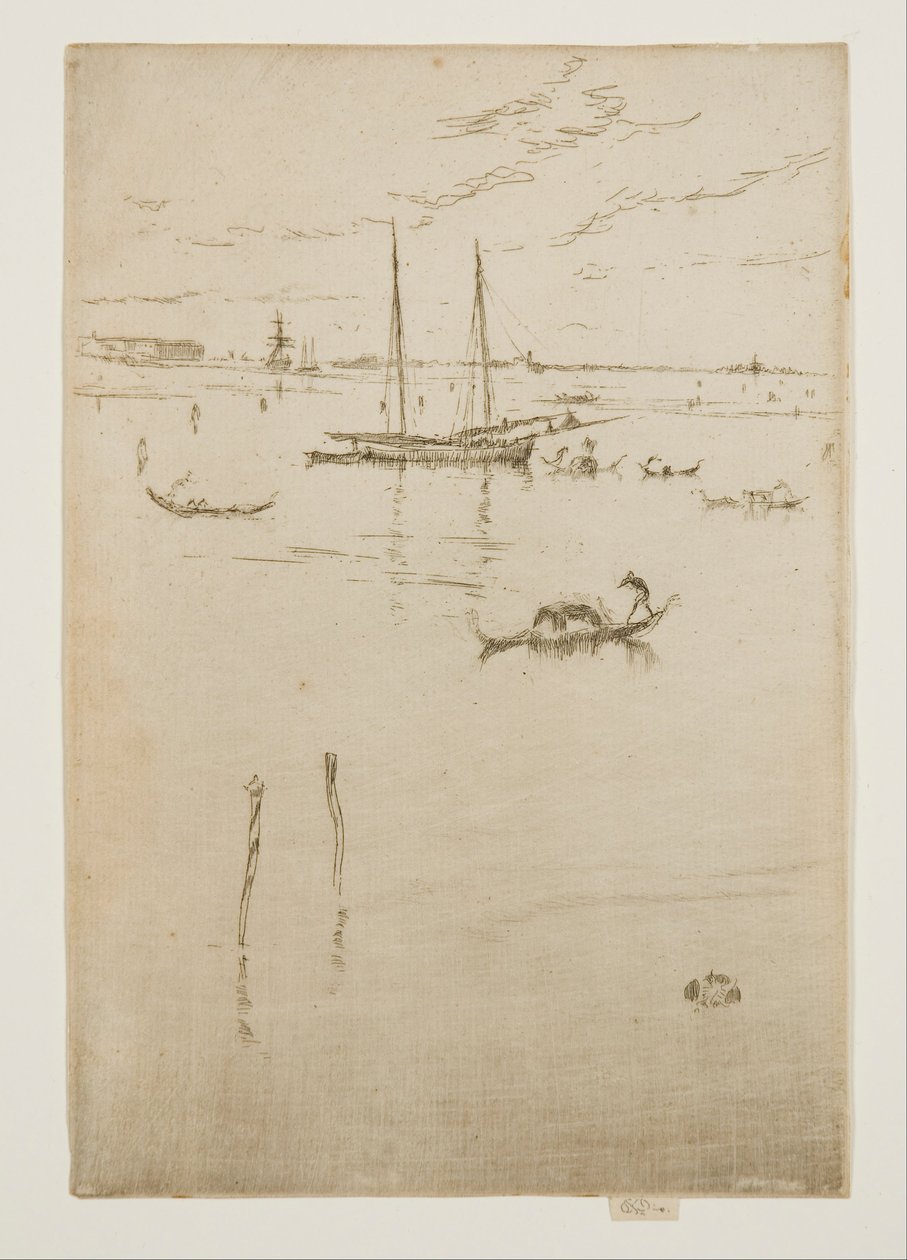 Den lilla lagunen, från de tolv etsningarna, även känd som den första Venediguppsättningen av James Abbott McNeill Whistler