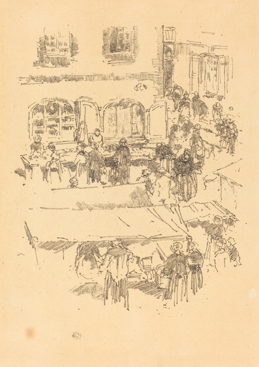 Marknaden, Vitré, 1893. av James Abbott McNeill Whistler