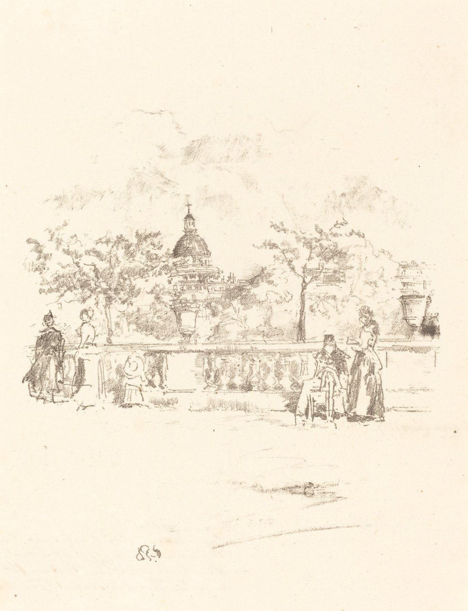 Pantheon, från terrassen i Luxembourgträdgården, 1893. av James Abbott McNeill Whistler