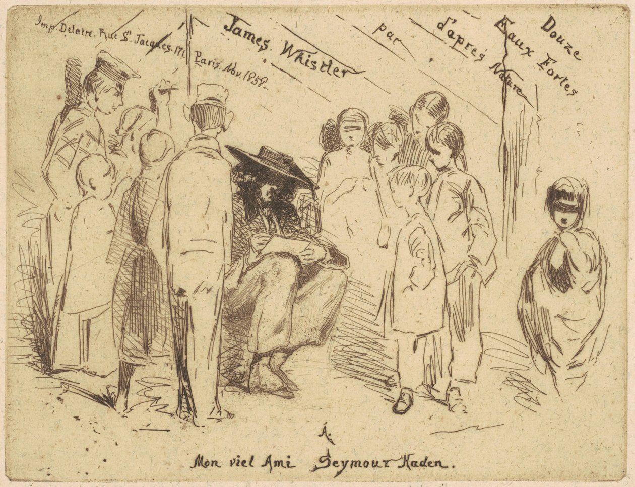 Titelsidan för Douze Eaux Fortes från naturen, 1858. av James Abbott McNeill Whistler