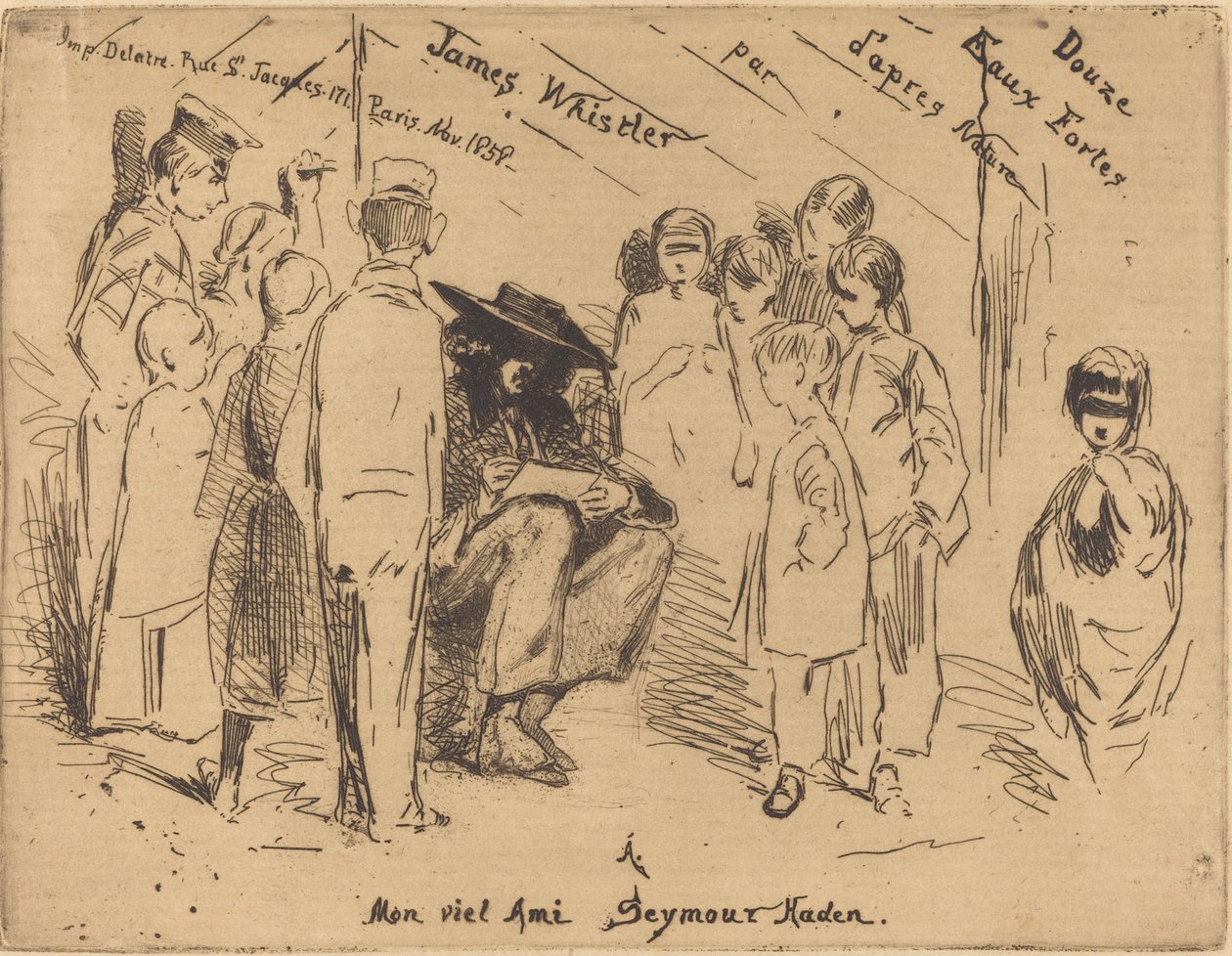 Titelsidan för Douze Eaux Fortes från naturen, 1858. av James Abbott McNeill Whistler