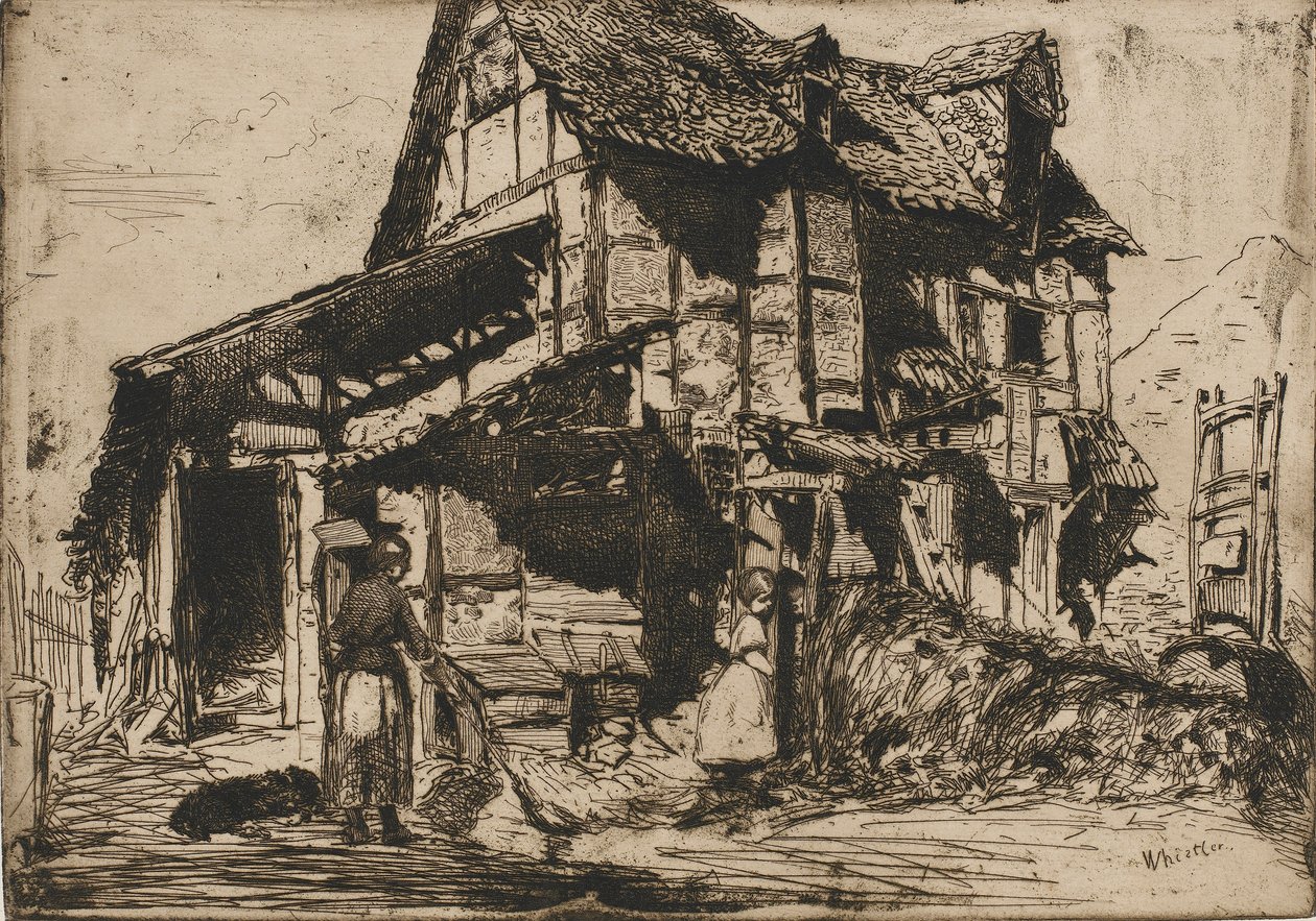 Den osäkra hyresgården. En av de tolv etsningarna från naturen. Den franska uppsättningen, 1858. av James Abbott McNeill Whistler