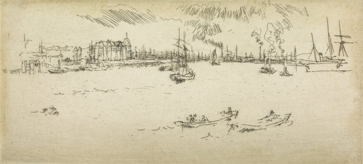 Tilbury, from a set of twelve etchings entitled The Naval Review, 1887  av James Abbott McNeill Whistler