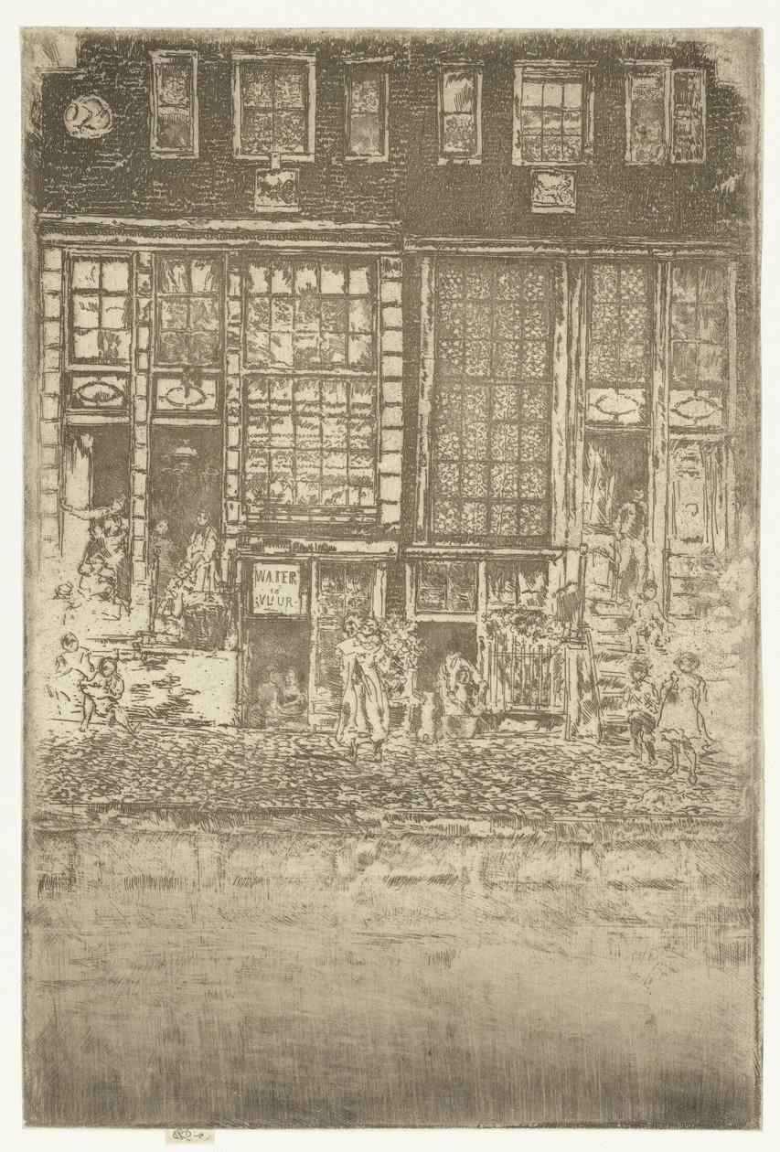 Två kanalhus i Amsterdam Broderad gardin av James Abbott McNeill Whistler